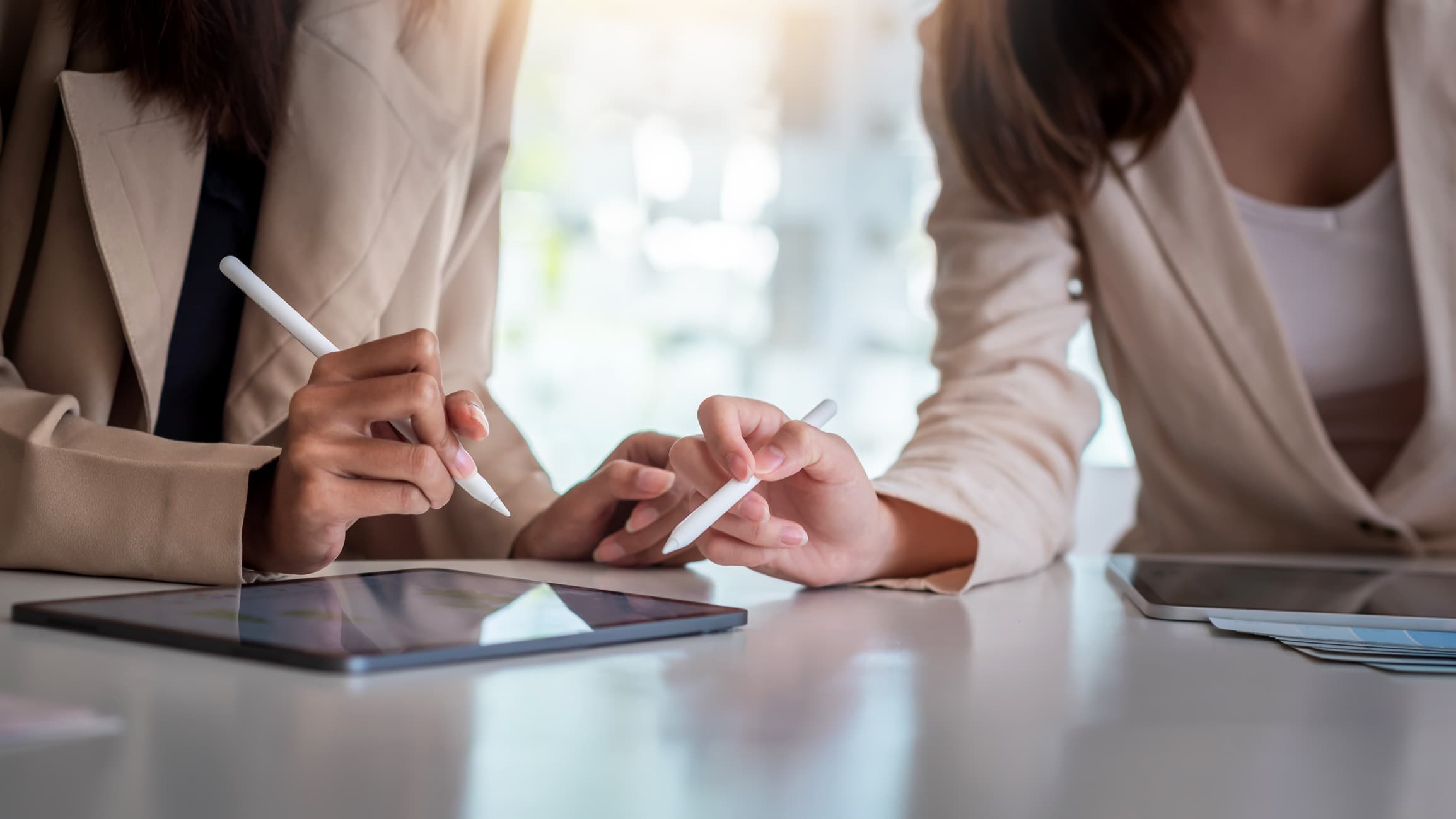 Professional team reviewing documents together
